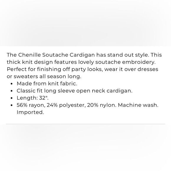 Chico’s Size 1 Chenille Soutache Cardigan - Picture 10 of 11